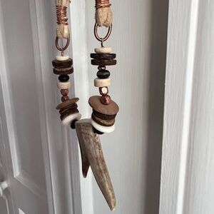 Antler, beads, suede and copper necklace